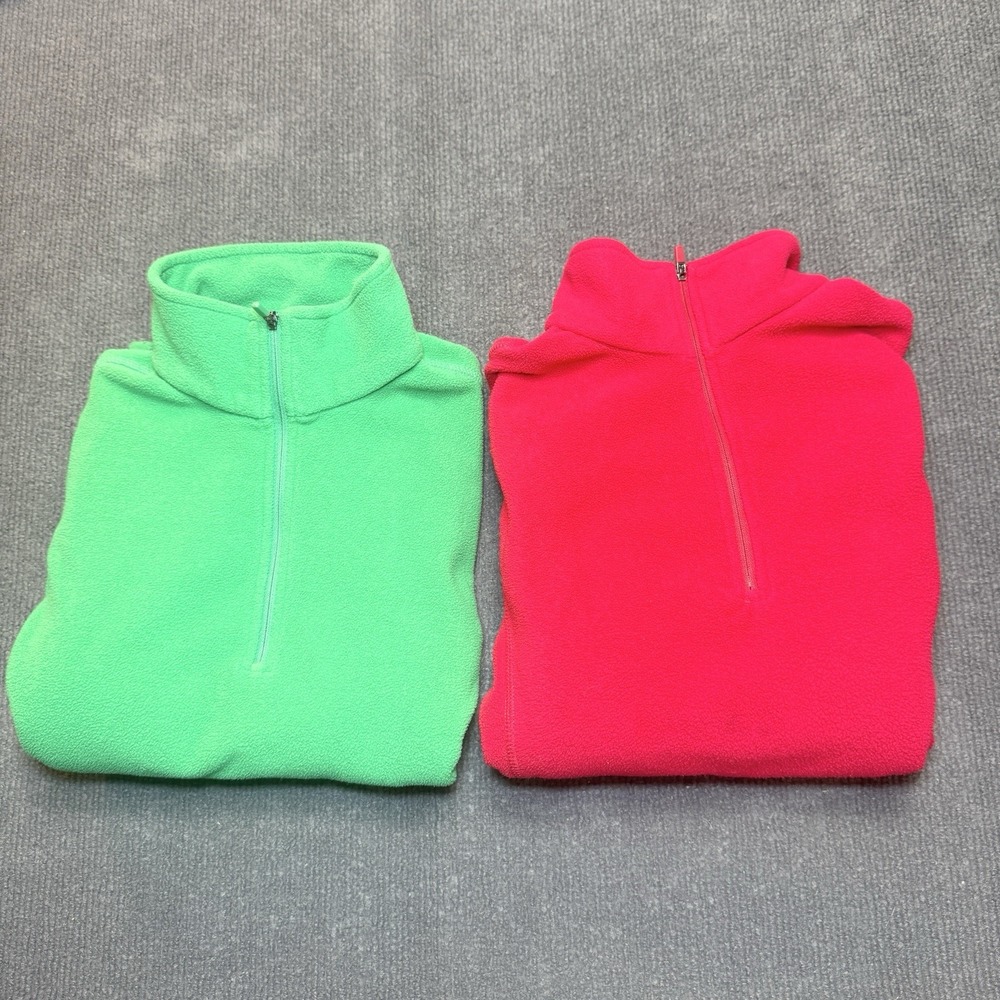 Lands End Quarter Zip Fleece Women's Small Green Red 1/4 Zip Cozy Anyweather X2